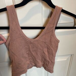 Urban Outfitters Textured Ribbed Tan Brown Crop Tank Top Out from under